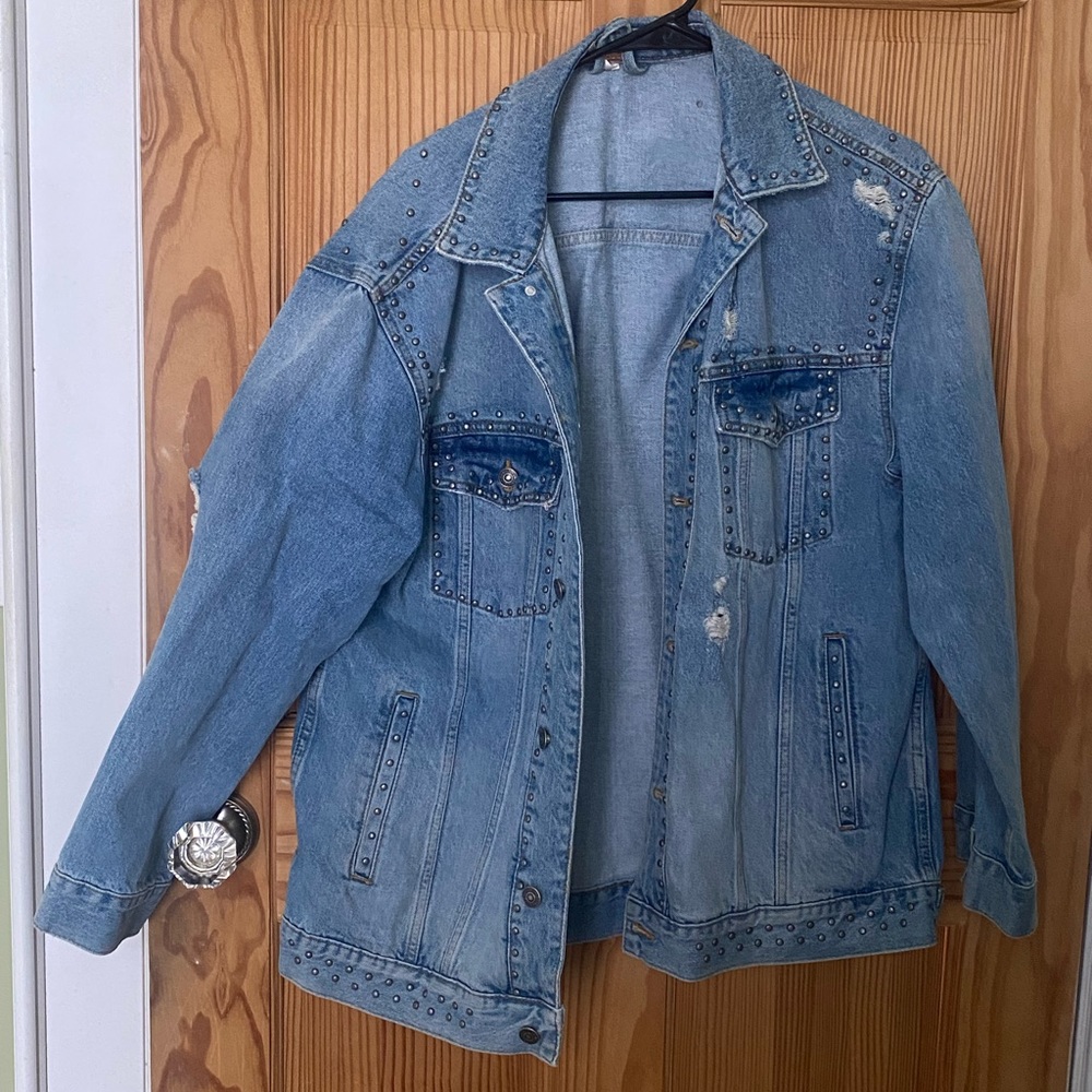 Free People studded and ripped jean jacket